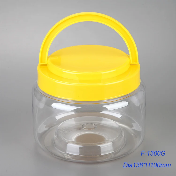 90mm mouth wides, handle lid 1L round plastic  large jar container for food