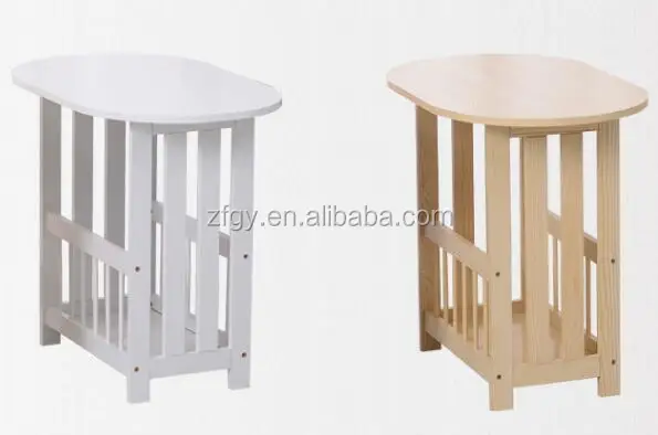 Folding wooden modern side coffee table with magazine rack