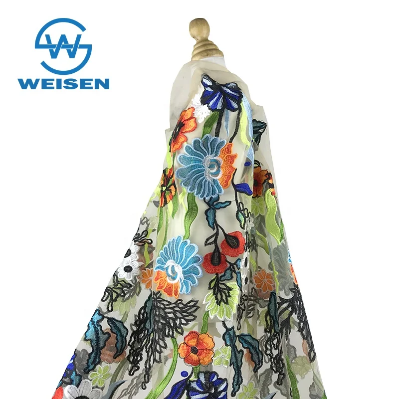 Embroidered Lace Flat Net Organza 2019 Flower Tulle Guipure Embroidery Fabric