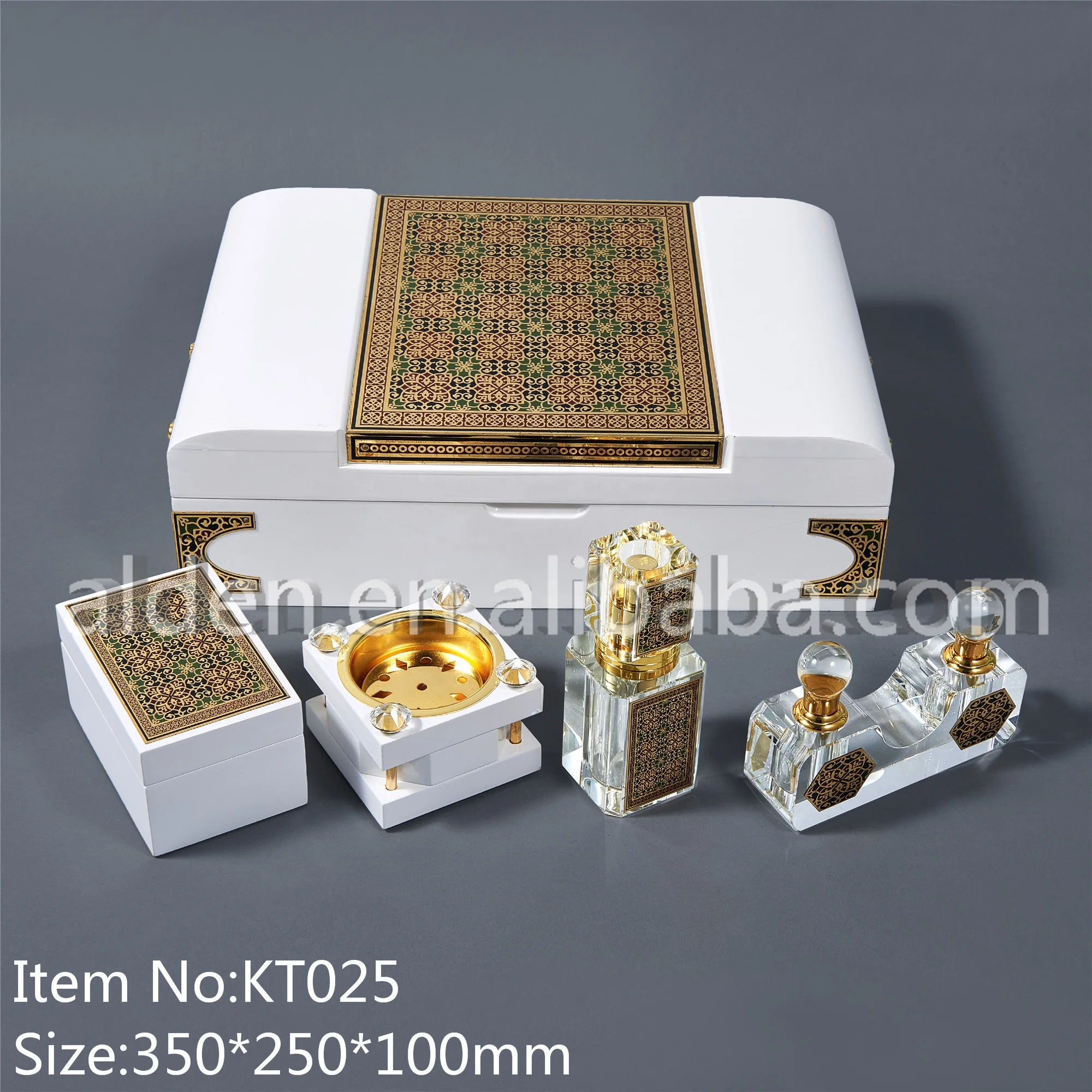 Luxury white glossy lacquer Finish Wooden Double Perfume Bottle Incense Box with brown color velvet