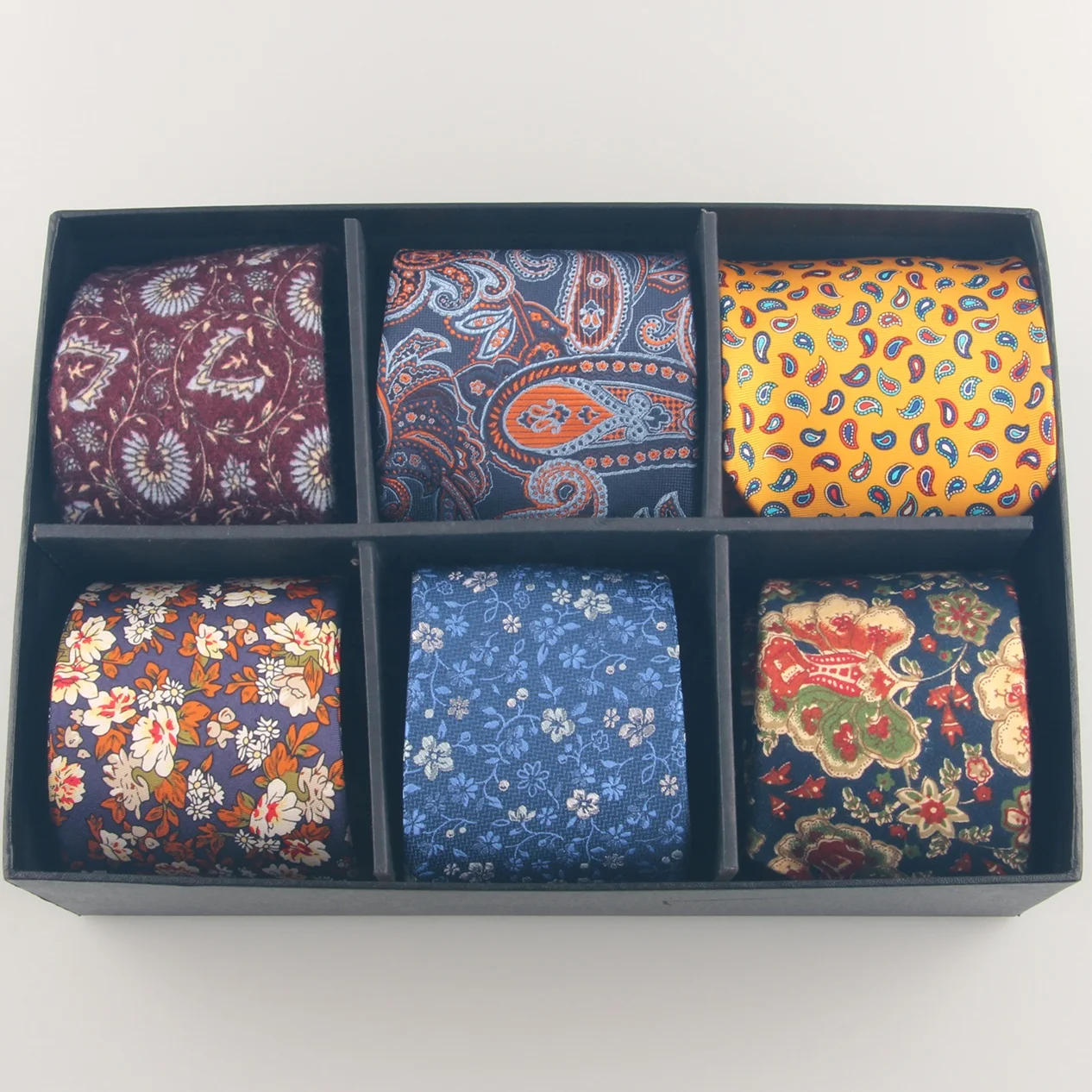 Набор мужских галстуков из 100% шелка в клетку с цветочным принтом Пейсли