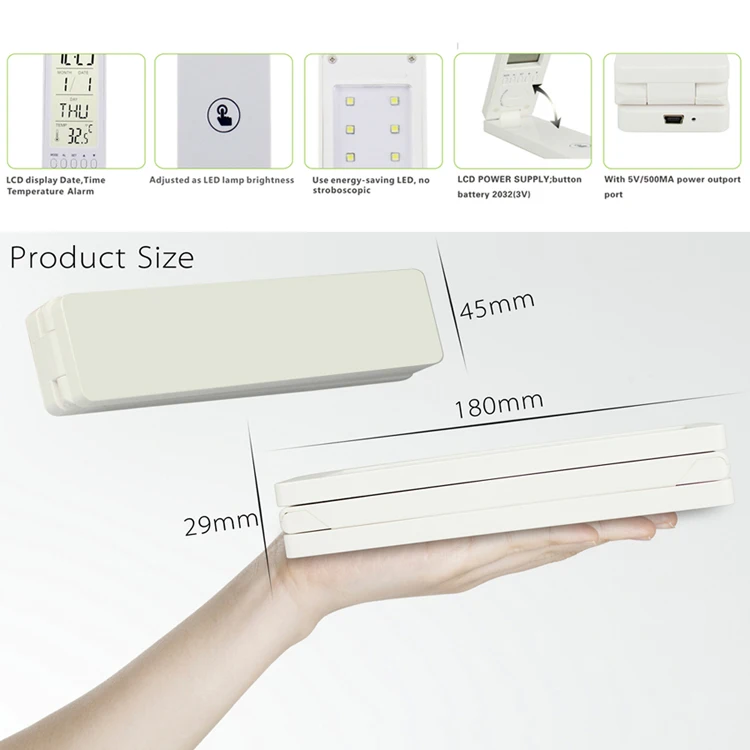 Portable bedside led table study lamp rechargeable folding reading lamp