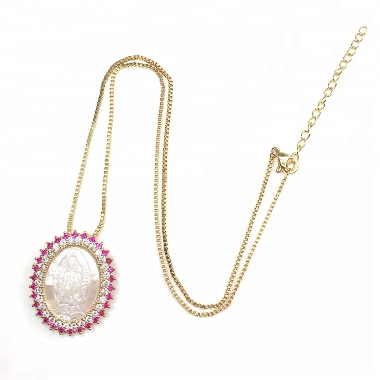 
Fashion hot sale factory wholesale brass medal virgin mary gold Guadalupe pendant necklace 