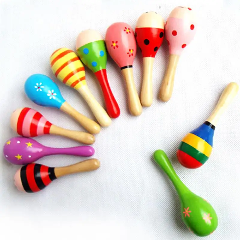 1PC Baby Wooden Ball Toys Baby Rattles Sand Hammer Musical Toy Instrument Sound Maker Baby Attetion Training Toy Random Color