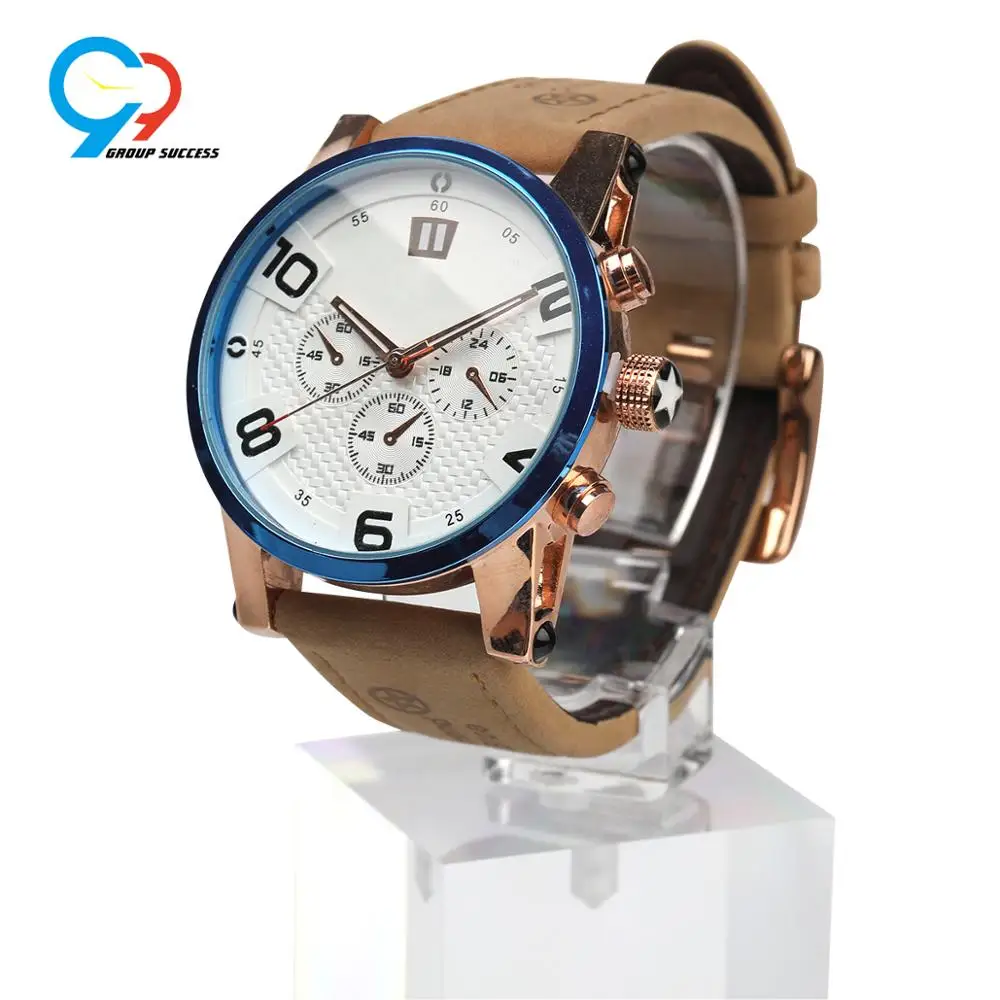 Rose gold plated genuine leather strap watch Japan Miyota man watch