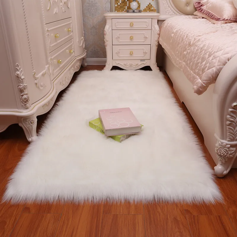 60x90cm Artificial Sheepskin Hairy Carpet for Living Room Bedroom Rugs Skin Fur Plain Fluffy Area Rugs Washable Bedroom Faux Mat