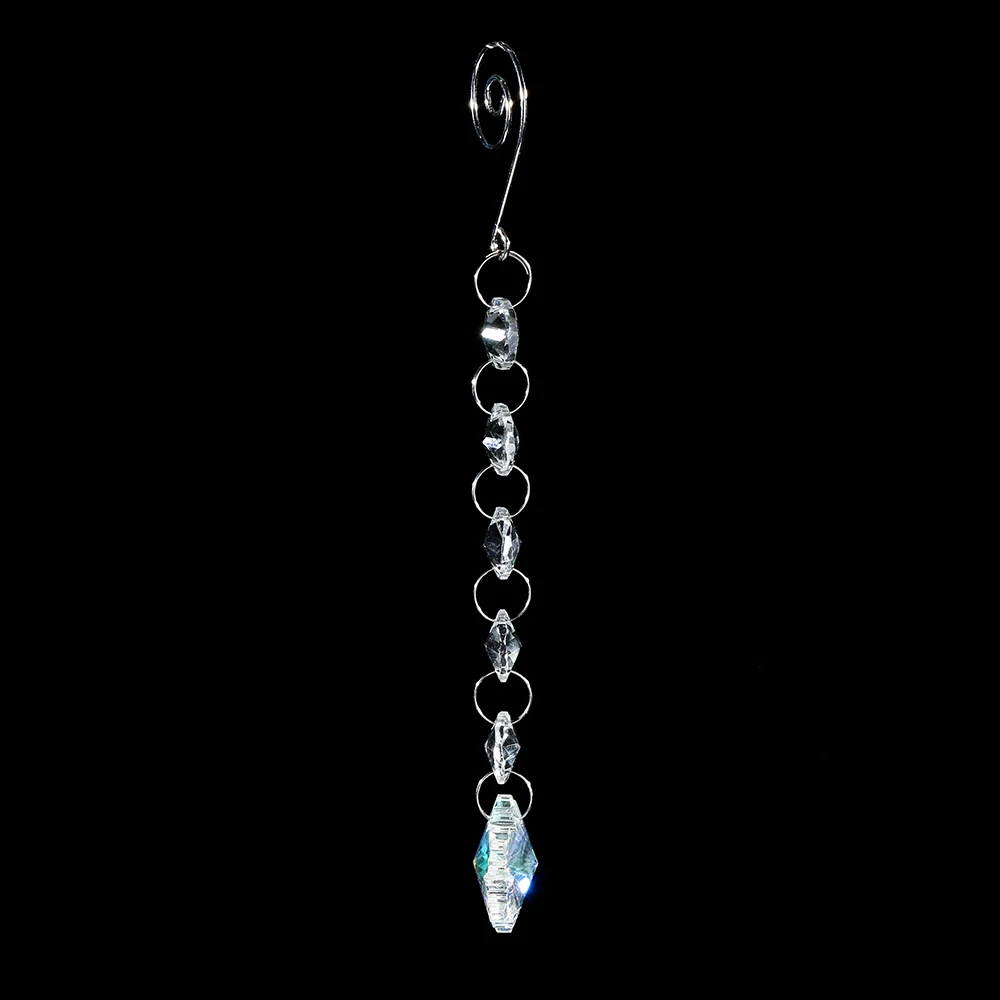 Hot sale christmas crystal octagon bead suncatcher hanging glass garlands with snowflakes pendant