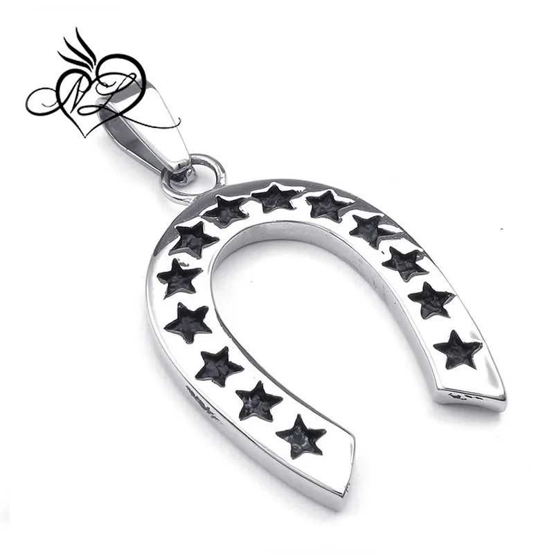 Mens Star Horseshoe Stainless Steel Pendant Necklace