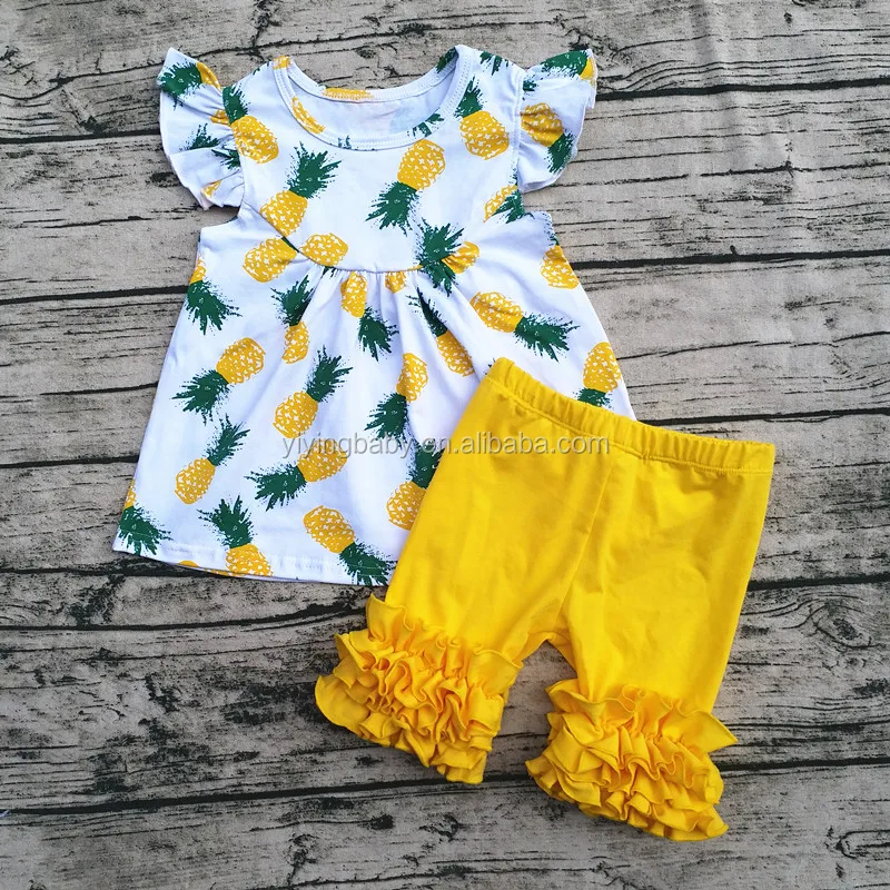 2017 Wholesale boutique kids fashion pineapple clothing set high quality baby fruits printed clothing from china