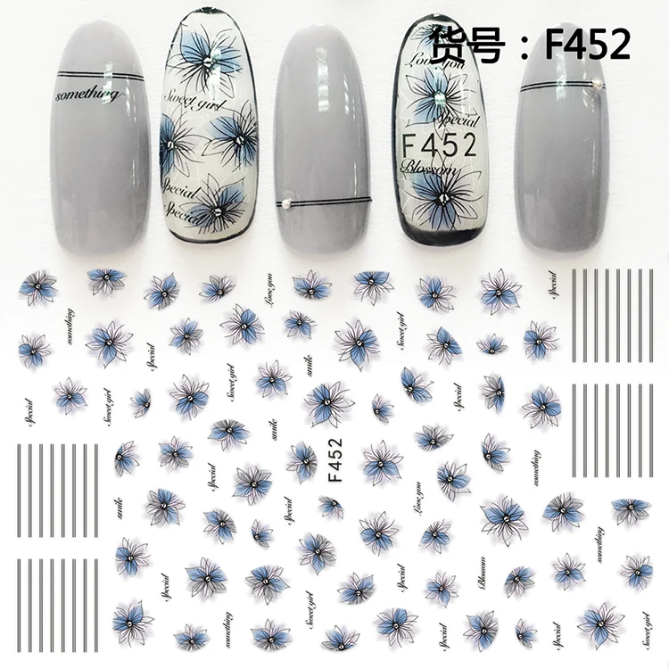 F449-459 Lavender Cartoon horse Nail Art Decals 3D Manicure Applique Nail Stickers for Nail Decoration