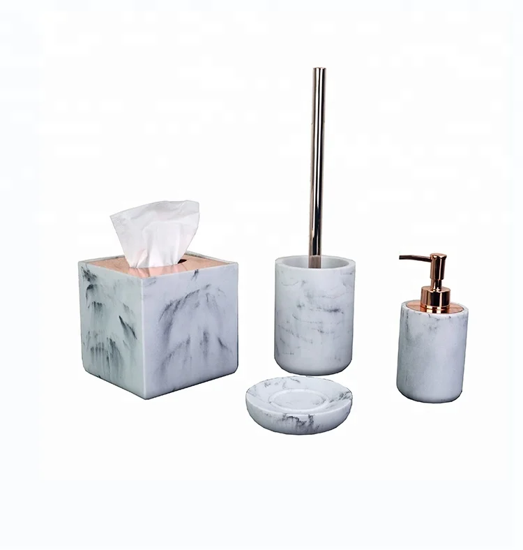 Modern Hotel Marble Effect 4PCS  Resin Bathroom Accessories Set