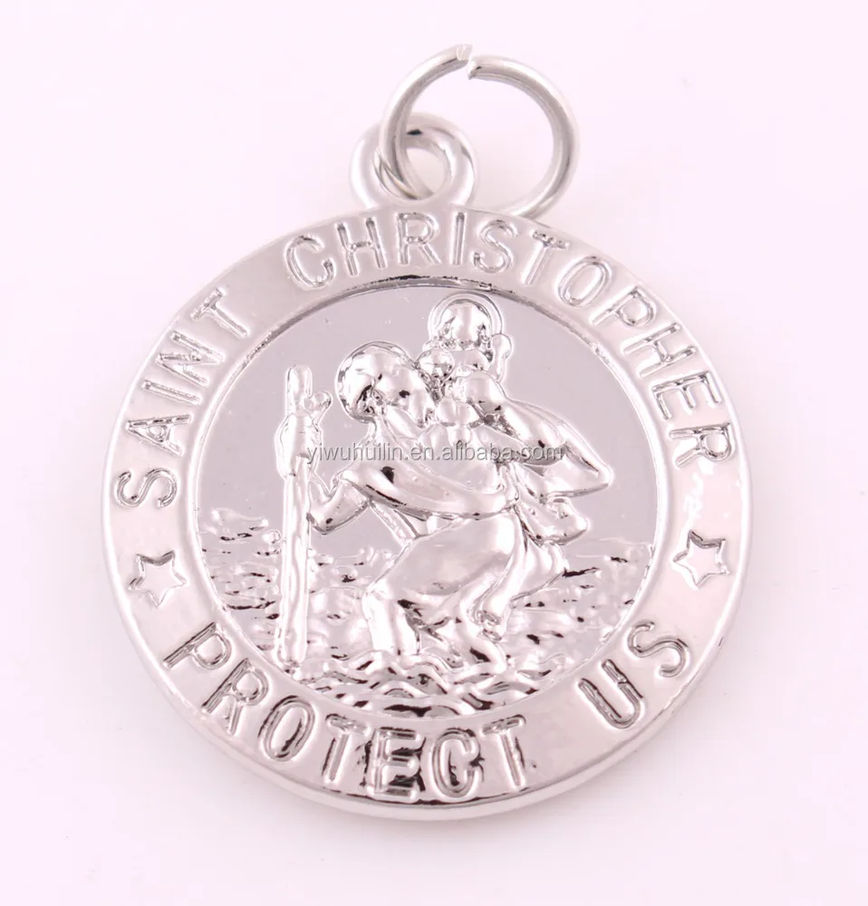 P500247 Yiwu Huilin jewelry Silver plated Parton St. Christopher Protect Us Medal Religious Catholic Pendant