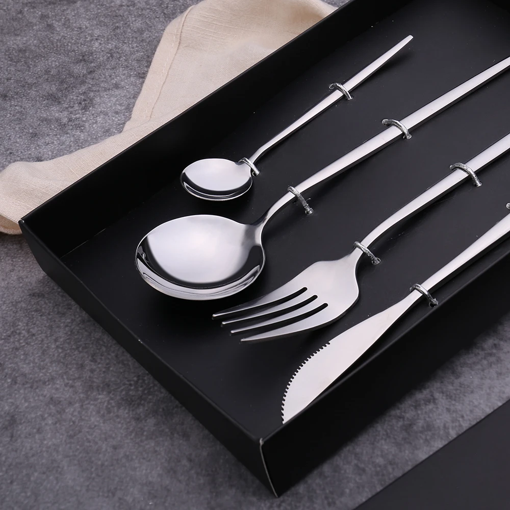 
Chinese Factory Travel Cutlery Set Gold Plated Forks and Knives Stainless Steel Flatware 