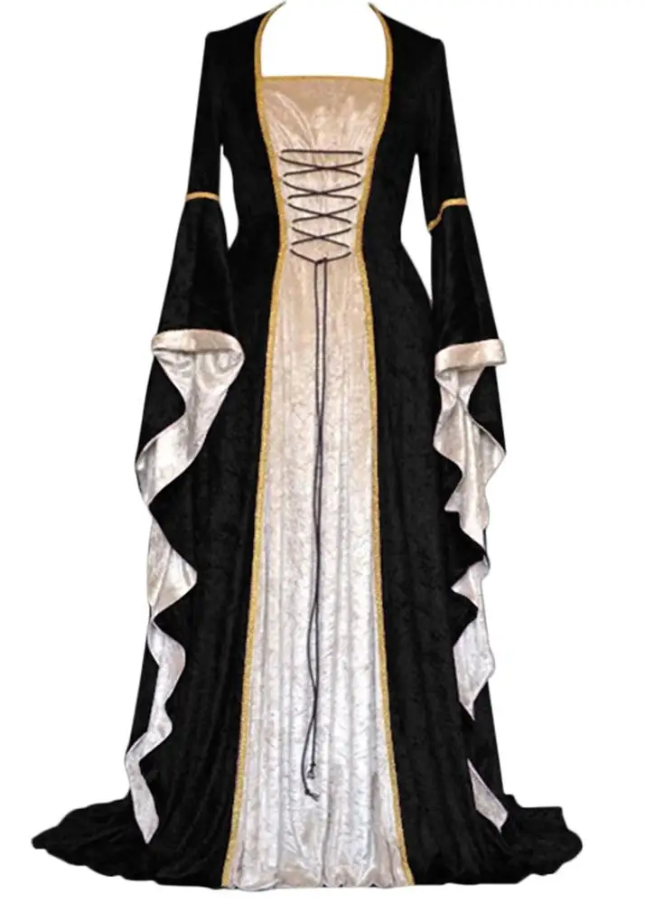 Ecowalson Vintage Medieval Renaissance Gown Halloween Cosplay Costume Retro Long Dress