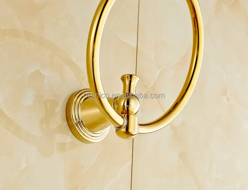
PVD Gold Plated Wall Mounted Bath Copper Towel Holder Tower Hanger Ring 