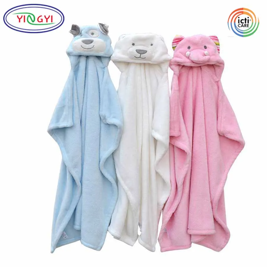 C609 Baby Blanket Animal Bath Infant Towel Hooded Bathrobe Kids Soft Cartoon Newborn Flannel Blanket