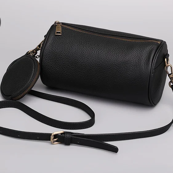 Genuine Leather Cylinder Sling Bag with Round Mini Coin Bag Supplier