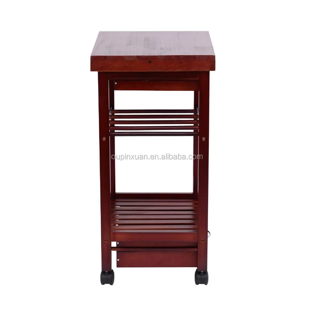 
Pine wood Kitchen Trolley with two Drawer & wine rack 