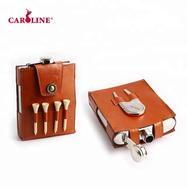 
Outdoor Products,7OZ Golf Accessories with Flagon,Hip Flask Gift Set in Leather coat 