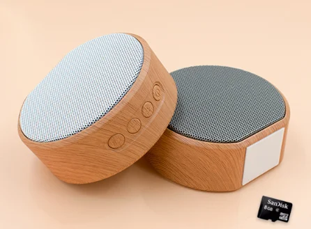 Round wood grain subwoofer stereo mini outdoor portable wireless blue tooth speaker