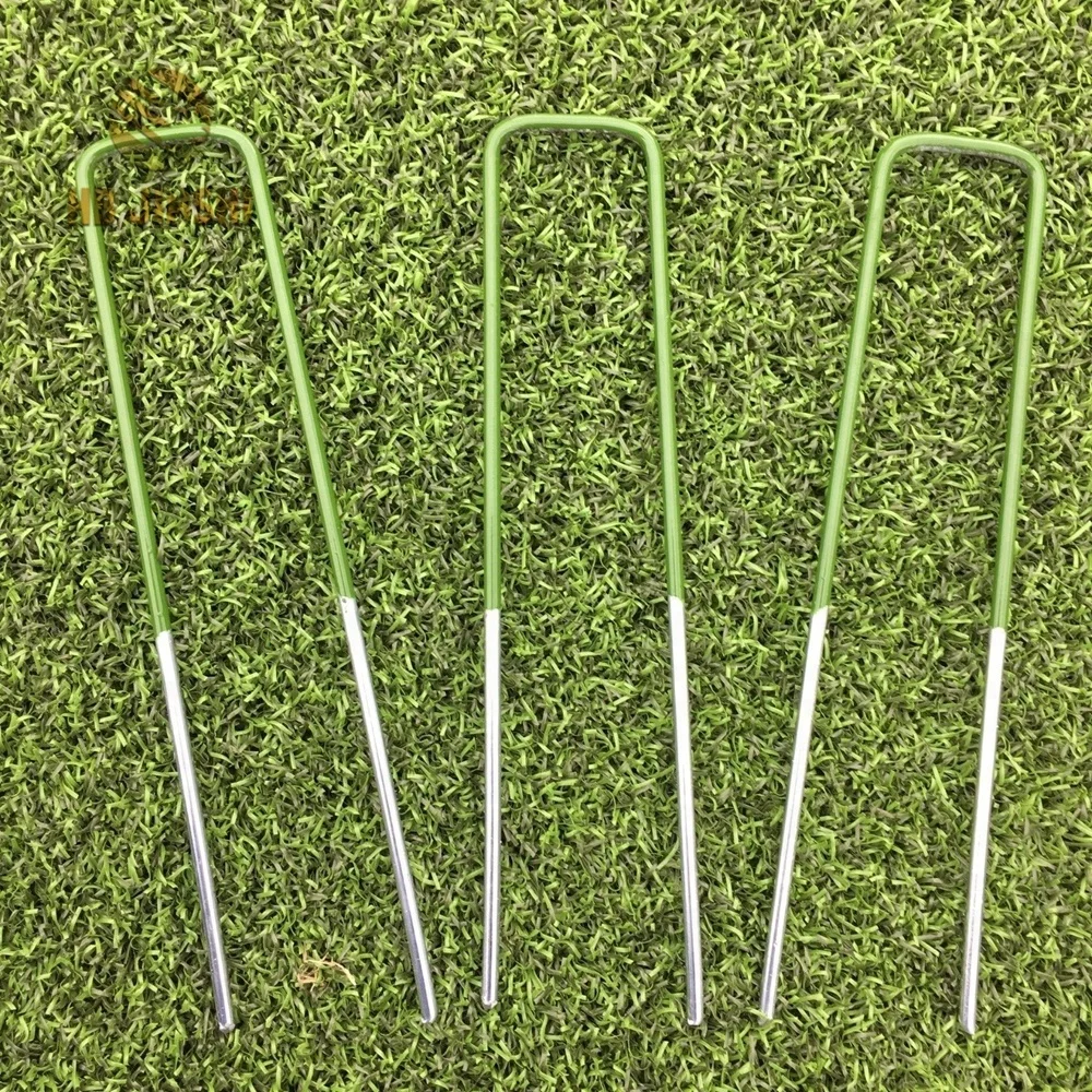 Half Green Artificial Grass Turf Galvanised U Pins Metal Peg Staples