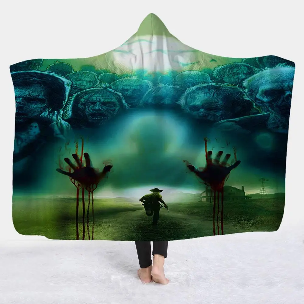 High Quality Hooded Blanket Horror Movie Printed Blanket Magic Cloak Thickened Double-Layered Plush Children Adults Nap Blanket
