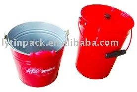 Red tin bucket with iron handle
