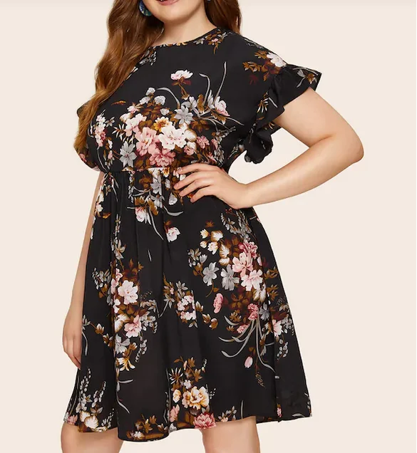 fashion wholesale plus size floral print dress
