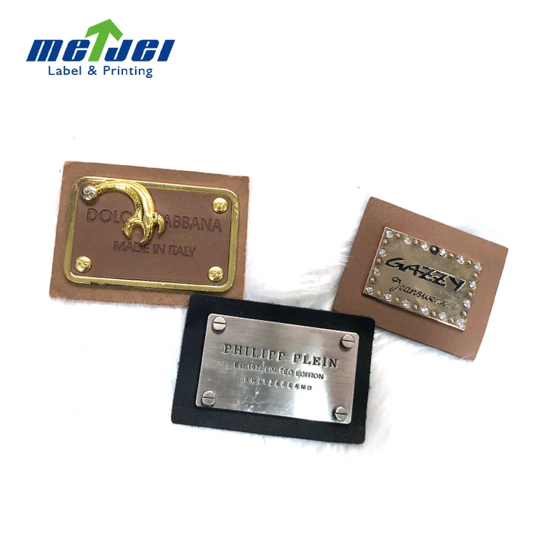 Wholesale custom jeans and bag private brand metal logo leather label