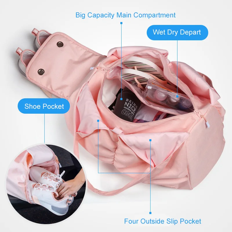 
Lady Handbag Fitness Gym Bag with Shoe Compartment Wet Dry Depart Yoga Mat Duffle Bag 