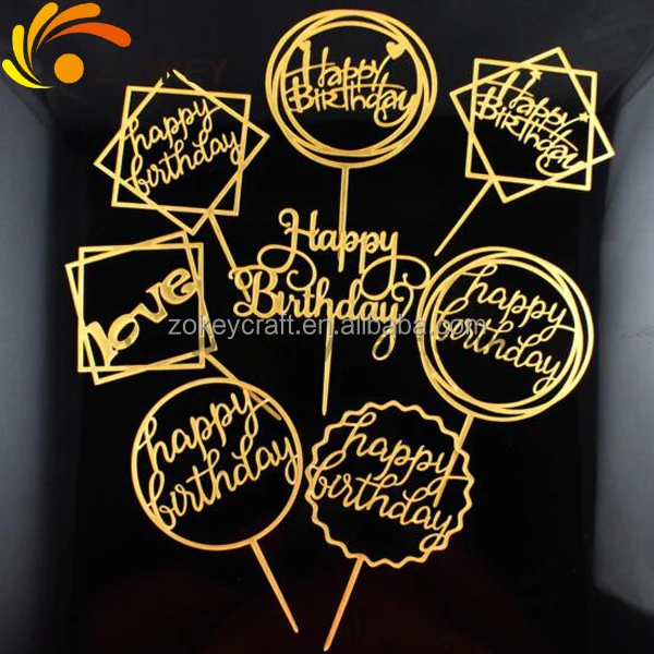 8 styles Mirror Gold Acrylic Cake Topper Cake Pick for Cake Decoration small and large size Customized