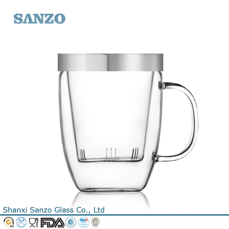 Sanzo пользовательских изделия из стекла производителя стекла с двойной стенкой чай/кружка кофе с sls пакетиков с крышкой
