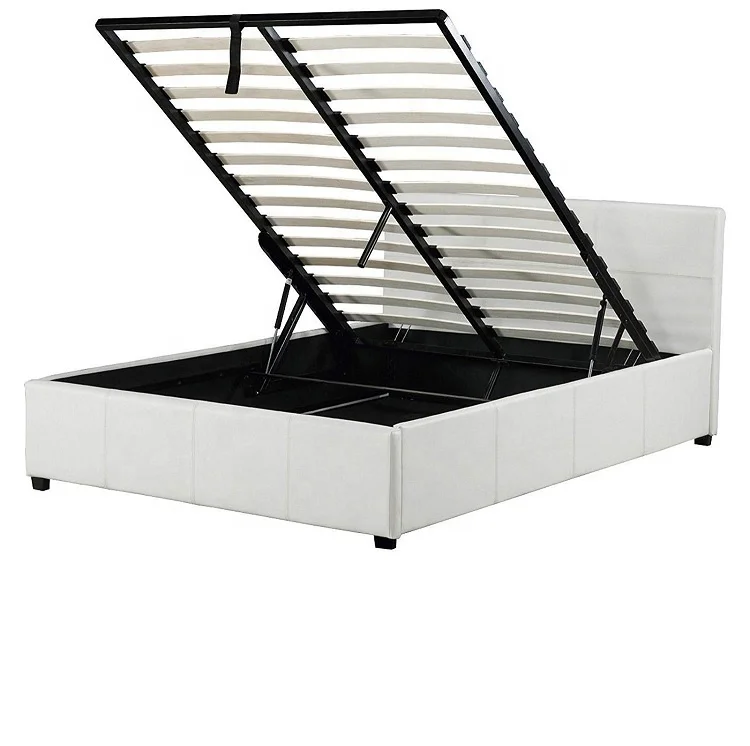 Маленькая двойная коричневая оттоманка 4 фута, подъемное хранилище, кровать из натуральной кожи, рама для спальни, детей