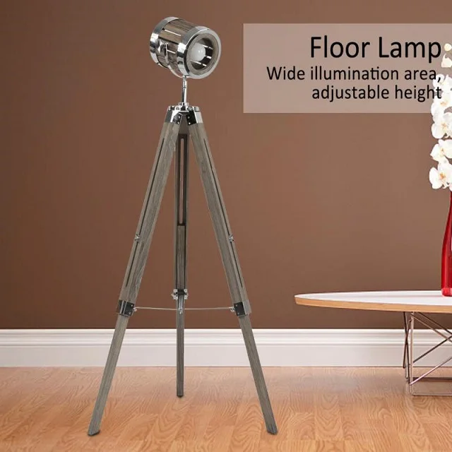 Chinese Wholesale Wooden Standing Big Retro Tripod Floor Lamp Lights Searchlight Floor Light