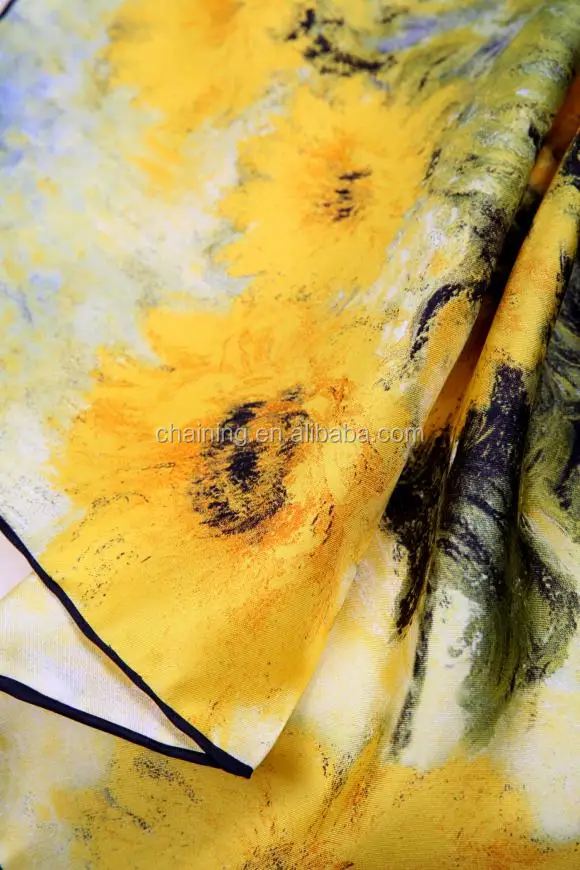 Silk Printed Neckerchief 50*50cm Oil Painting Fashion 20 inch Small Square Women  Wrap Van Gogh 100% Silk Neckerchief