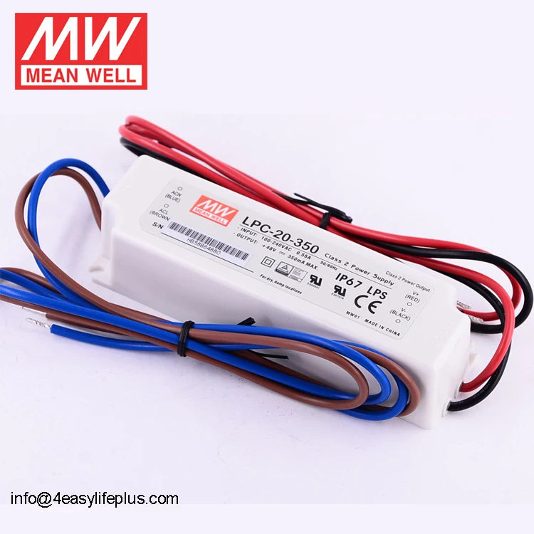 Mean Well 20W Waterproof IP67 LED Driver 350mA LPC-20-350