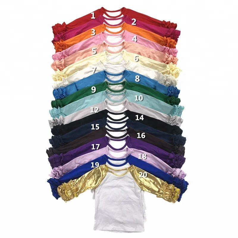 Solid Cotton Raglan Shirts Wholesale Girls Fall Icing Ruffle Raglan Shirt Girls