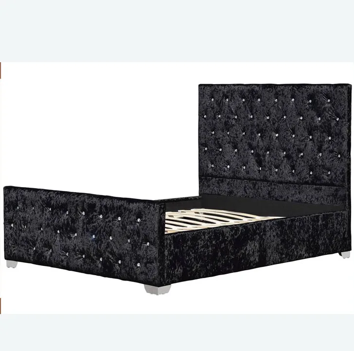 French Style Diamond Velvet Fabric Upholstered Bed With High Headboard