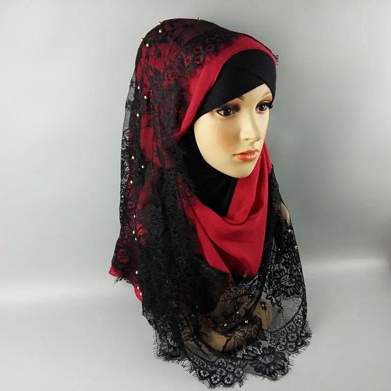 ZP sexy style hijab stock black lace muslim head scarf wholesale