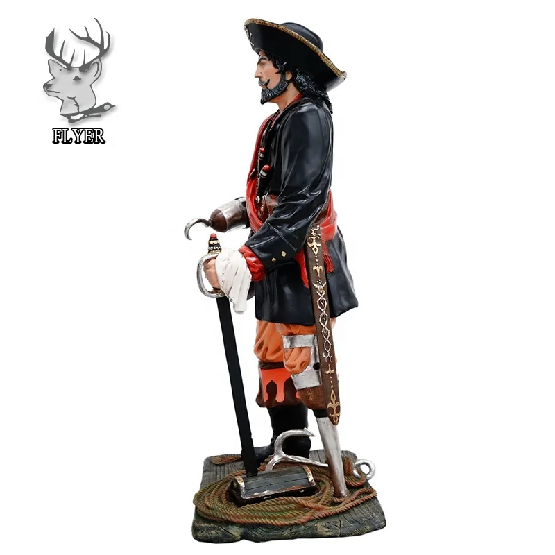 Outdoor decoration life size Fiberglass pirate sculpture sitting on the bench