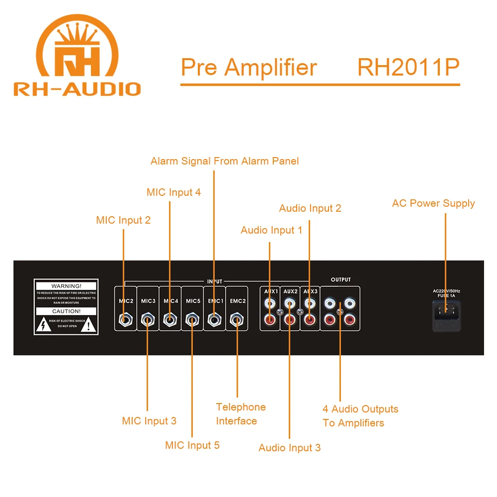 RH-AUDIO Sound Amplifier with Chime and Siren for Paging System