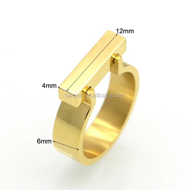 Classics Stainless Steel Jewelry Horseshoe Flat Shackle Brand Ring Punk Finger Love Ring Gold Color Square Shape Ring For Women