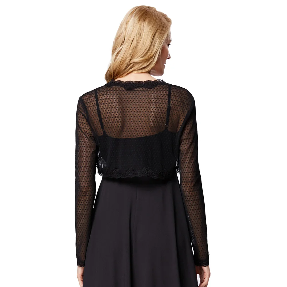 BP женские полу Прозрачное нижнее белье с длинным рукавом открытой передней черного Болеро BP000534-1