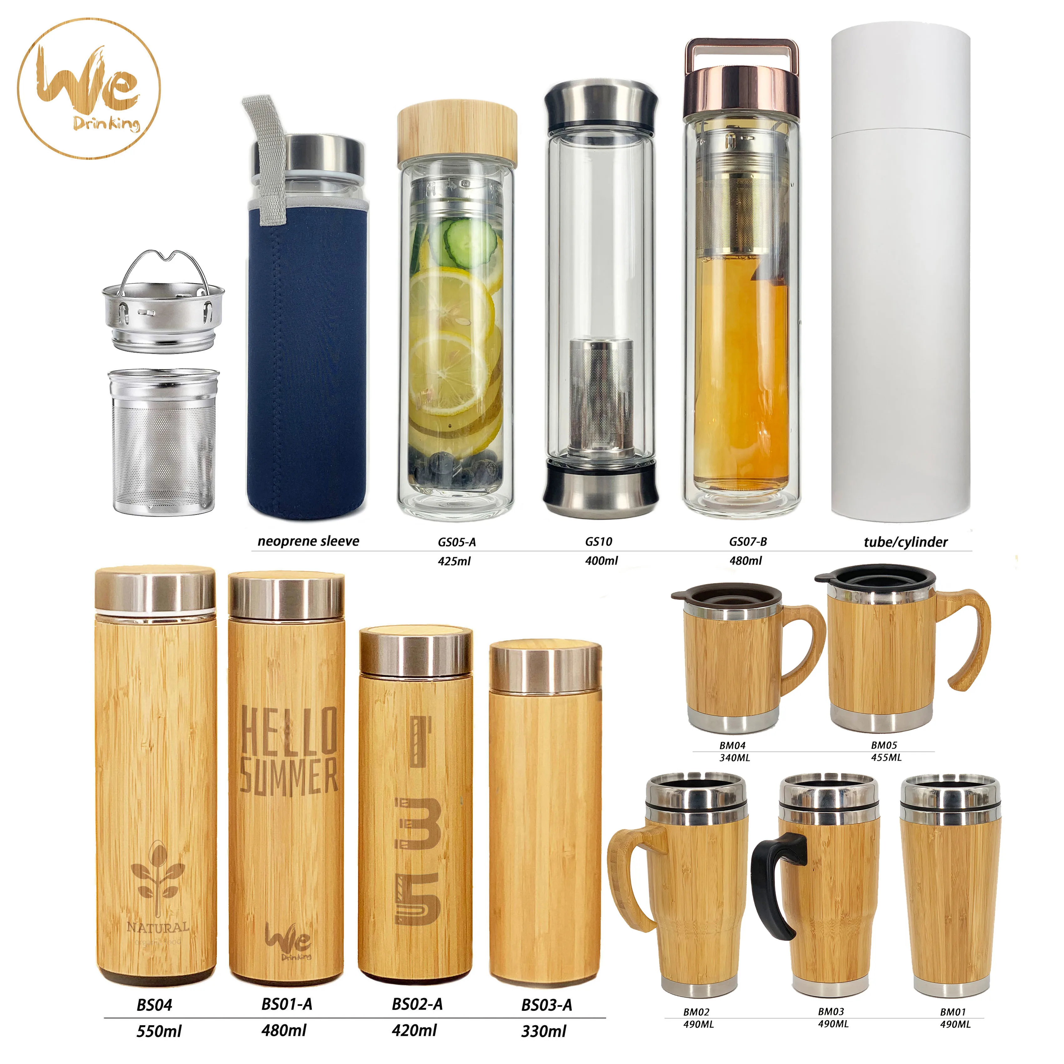 BS04 19oz 550ml Big Capacity No Minimum Vacuum Insulated Bamboo Drink Tea Infuser Water Bottle