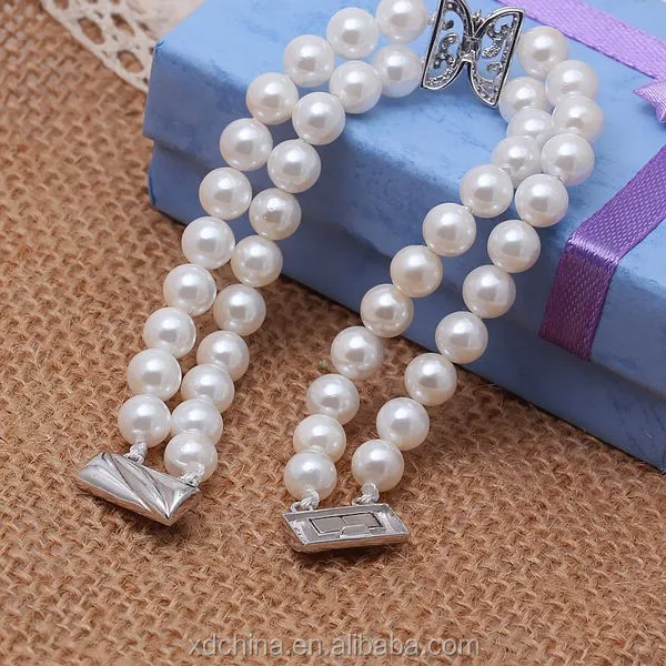 XD SSB193 fashion butterfly connector 925 silver magnetic clasp imitation pearl bracelet