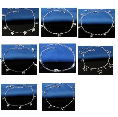 Silver Star Cross Heart Beadas Pendant Chain Anklet Bracelet Barefoot Anklets