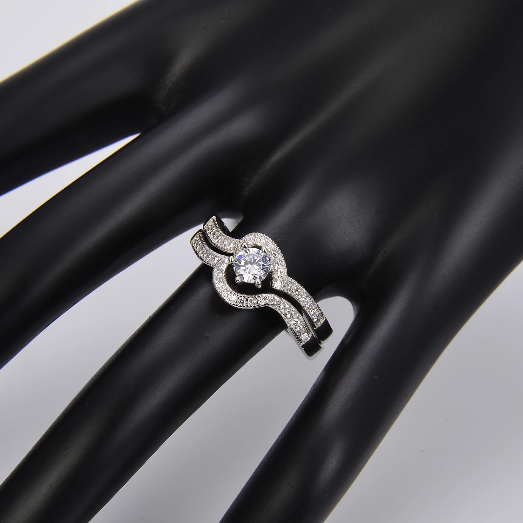 ZHILIAN Male And Female Pairs Of Rings 925 Sterling Silver Ring CZ Engagement Bridal Wedding Couple Ring Set