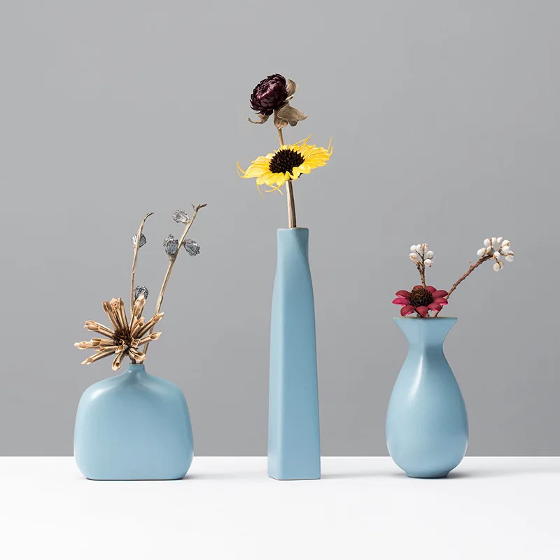 2019 new hot selling handmade blue ceramic flower vase for home decor