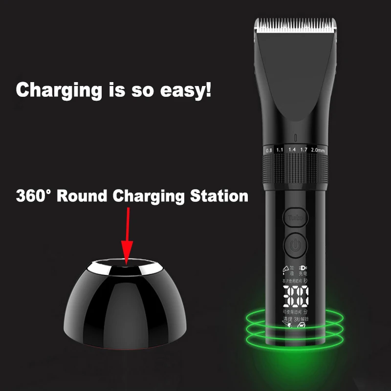 LED Display Screen Rechargeable Hair Trimmer Professional Electric Hair Clipper 360 Degree Charging Base Hair Cut Machine