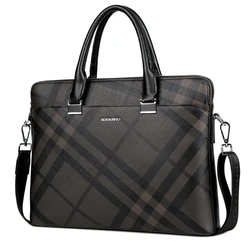 Деловая сумка-тоут для мужчин, модный клетчатый портфель, сумка для компьютера 14 дюймов, мессенджер на плечо